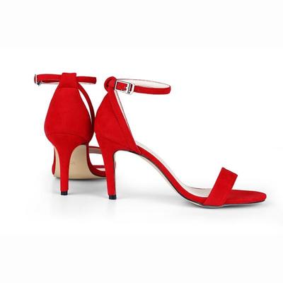 LOSLANDIFEN Modische Damen-Sandalen mit Knöchelriemen, für den Sommer, Büro, dünne High Heels, klassische Party-Schnalle, Pumps aus rotem Samt