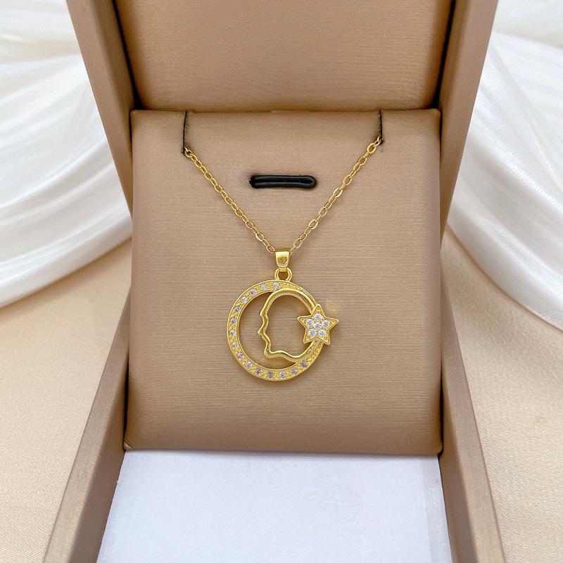 Ring Pentagram Light Luxury Temperament Gorgeous Full Diamond Necklace Female Versatile Collarbone Chain Titanium Steel Chain