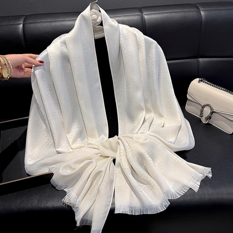Spring And Summer Fashion Simulation Silk Long Scarf Shawl Dust Shade Scarf Premium Tencel Cotton Gold Silk Travel Beach Towel Women