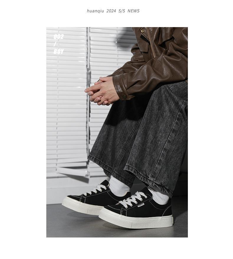 Men's 2025 Spring Black Canvas Thick-Soled Sneakers - Casual & Versatile for Students and Couples
