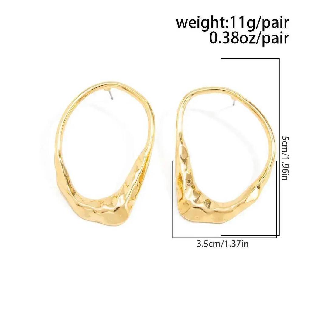 SHIXIN Vintage Metal Geometric Hollow Stud Earrings Women Exaggerated Gold Color Irregular Textured Piercing Ear Jewelry Gift