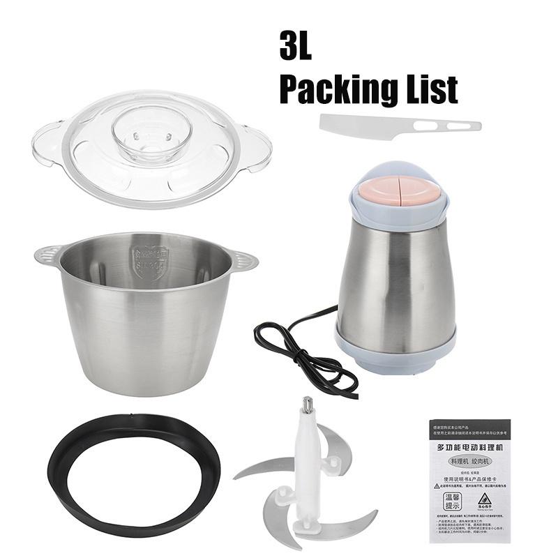 250W 2L/3L 220V Food Grinder Crusher Food Grade Stainless Steel Electric Meat Grinder 3L