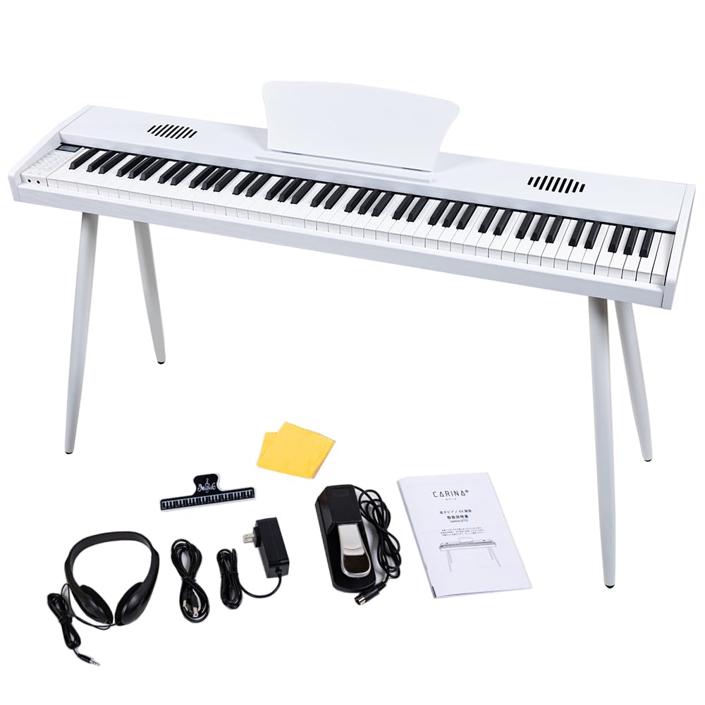 

Carina Electronic Piano 88 Keyboard Wooden Integrated Stand MIDI Compatible with Sustain Pedal (White)