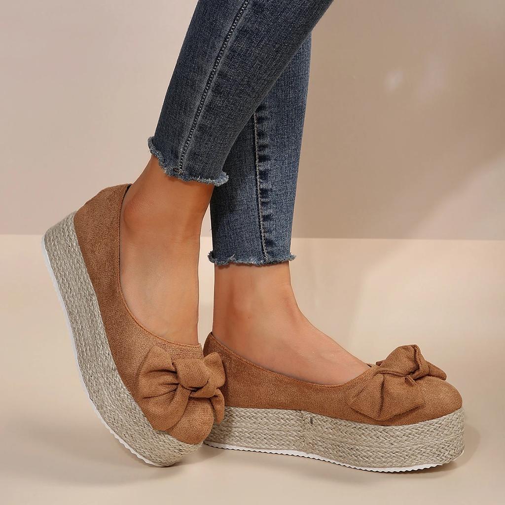 Klobige Plateausneaker Damen Herbstmode Schleife Dicke Sohle Loafer Schuhe für Frau Rutschfest Flacher Absatz Espadrilles Schuh