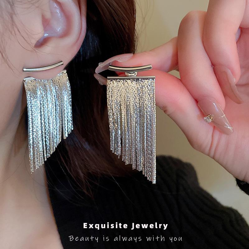 French Elegant Copper & Silver Tassel Stud Earrings