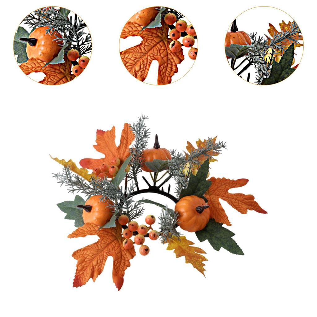 Thanksgiving Candle Ring Garland Rustic Pillar Candle Ring Ornament for Fall Harvest Room Decoration