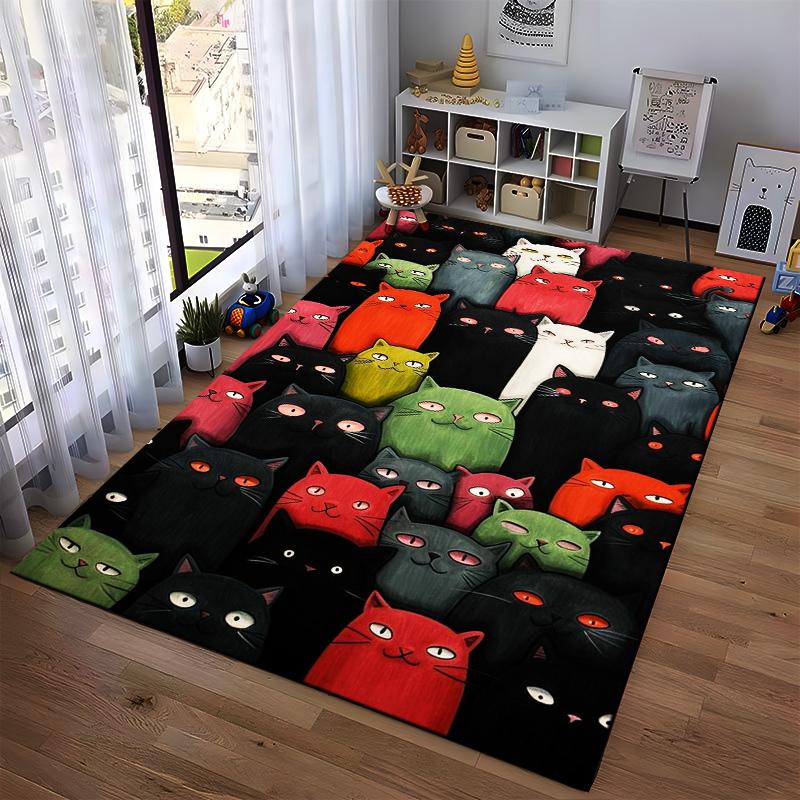 Colorful Cartoon Cats Pattern Carpet - Cute Animal Design Home Decor for1Rooms Suitable for use as an anti-slip1 for1room and bedroom sofas