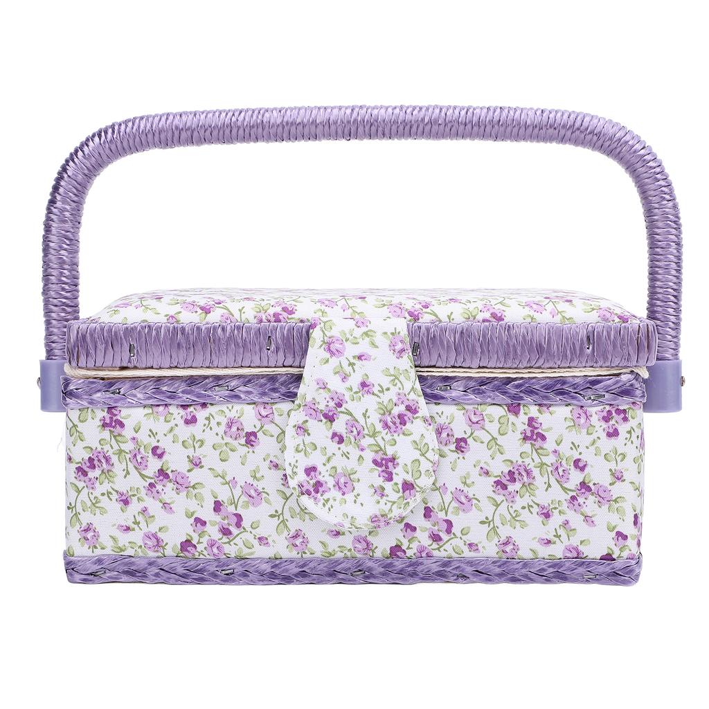 Sewing Tool Basket with Removable Tray Portable Needlework Tool Organizer for Thread Scissors Spool