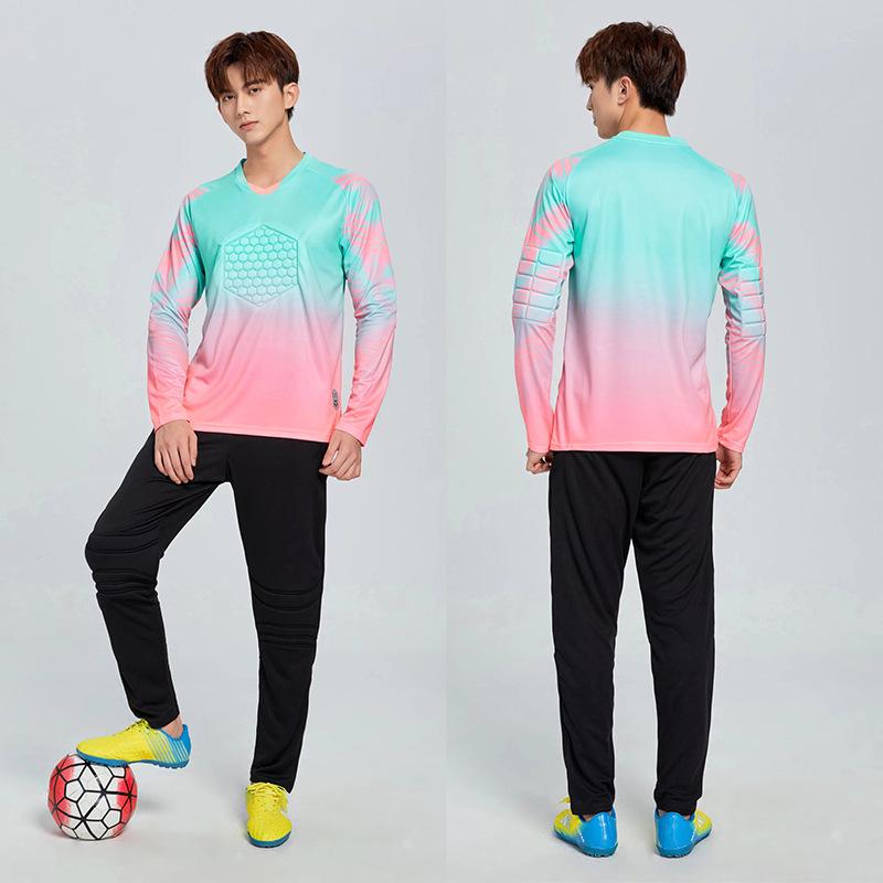 Men's Long Sleeve Goalkeeper Uniform Set with Knee & Elbow Pads for Adult Football Competition