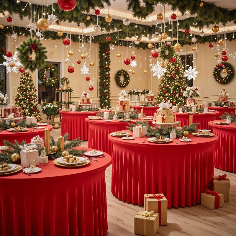 Red Christmas Round Tablecloth Wedding Banquet Birthday Party Tablecloth Holiday Atmosphere Decoration Desktop Props Table Set