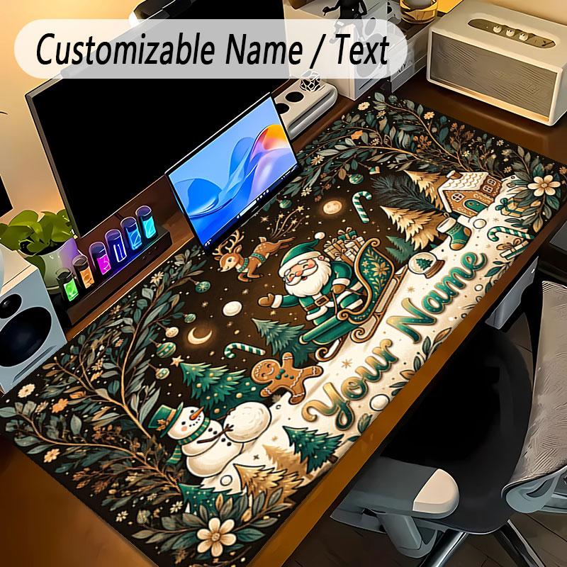 Christmas Theme Personalized Mouse Pad Custom Name Text Non Slip Desk Pad For Laptop Office Desktop