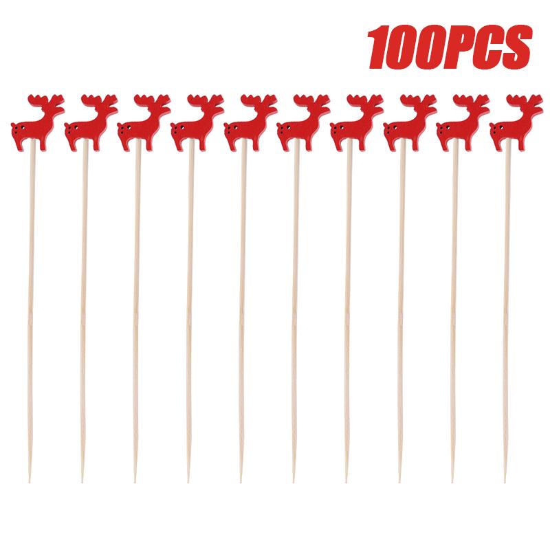 Christmas Disposable Bamboo Fruit Sticks Snowflake Christmas Tree Elk Santa Claus Fruit Sticks  Christmas Decorations