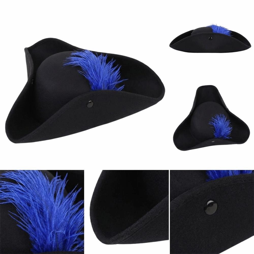 Wide Brim Tricorn Hat Feather Decorated Costume Hat Unisex Fashionable feather hat Halloween Party