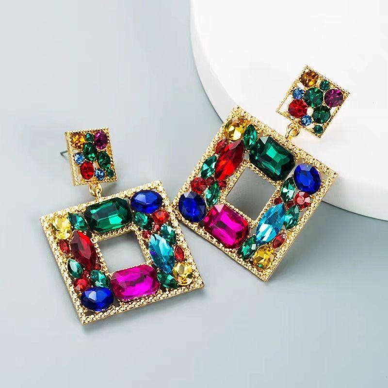 

Преувеличенные геометрические квадратные серьги-подвески со стразами для женщин