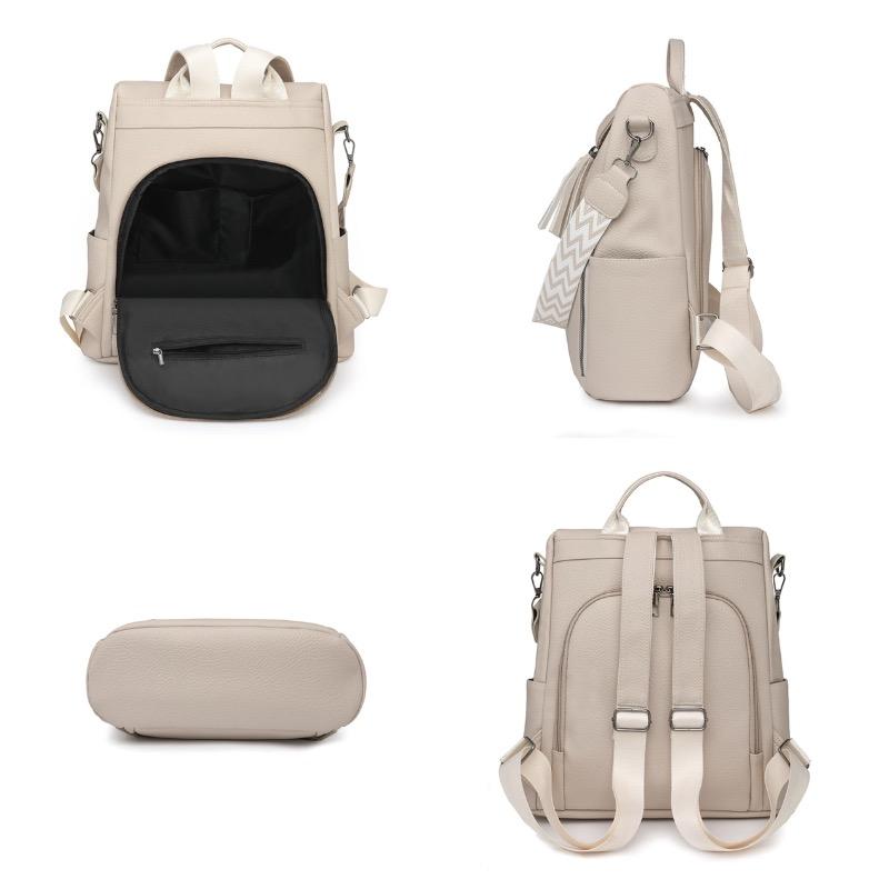 Women's Soft PU Leather Anti Theft Travel Backpacks High Capacity Multifunctional Backpack Casual Tassels School Bag