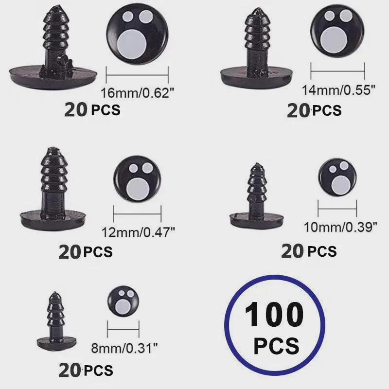 100Pcs/Box 8-16mm Doll Eyes Cartoon Safety Eyes for Handmade Eyes Doll for Bear Craft Stuffed Toys Doll Accessories