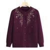 Warm Embroidered Knit Sweater for Elderly Women - Fleece-Lined Autumn/Winter Jacket for Grandmothers and Mothers