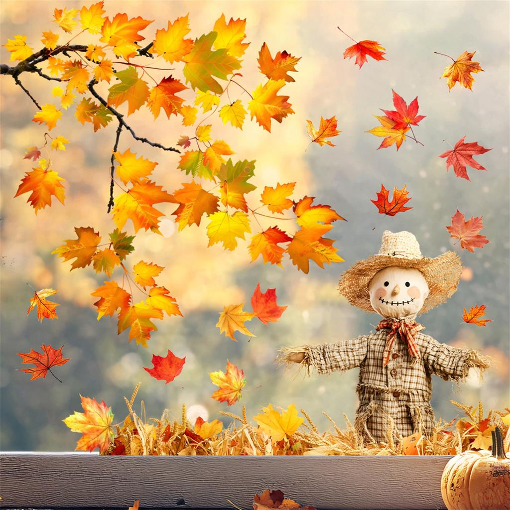 Harvest Pumpkin Turkey Window Clings Decorations Autumn Acorns Cornucopia Reusable Static Window Decals for Fall