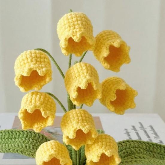 Crocheted Potted Bell Flower Decoration Handmade Knitting Floral Ornament Artificial Hand Woven Flower Home Office Table