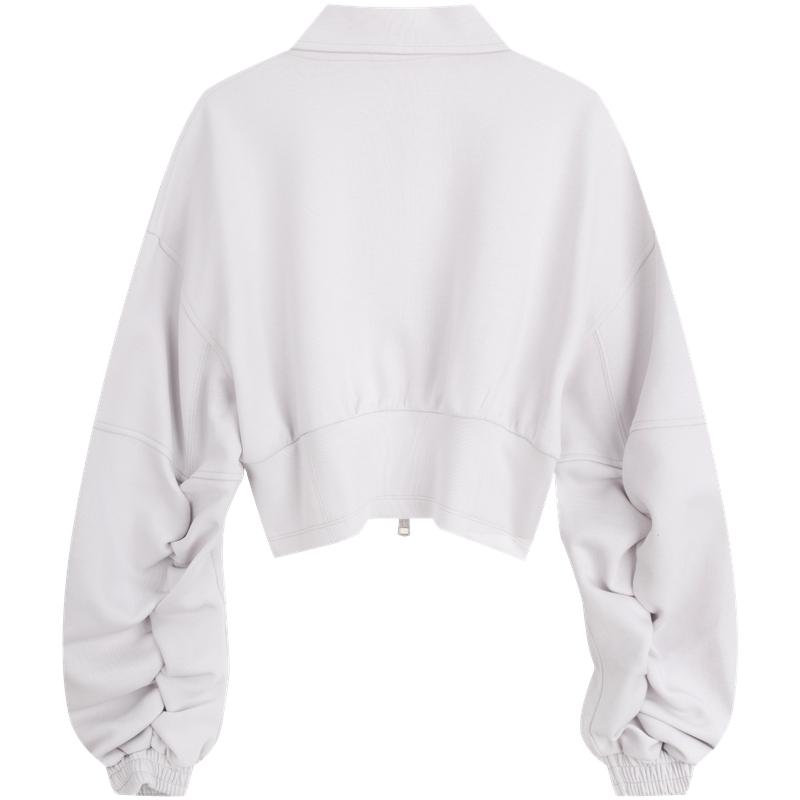 Calvin Klein Gathered Short Zip Collar Long Sleeve Sweatshirt Women sweatshirt Galaxy-Gray J223329
