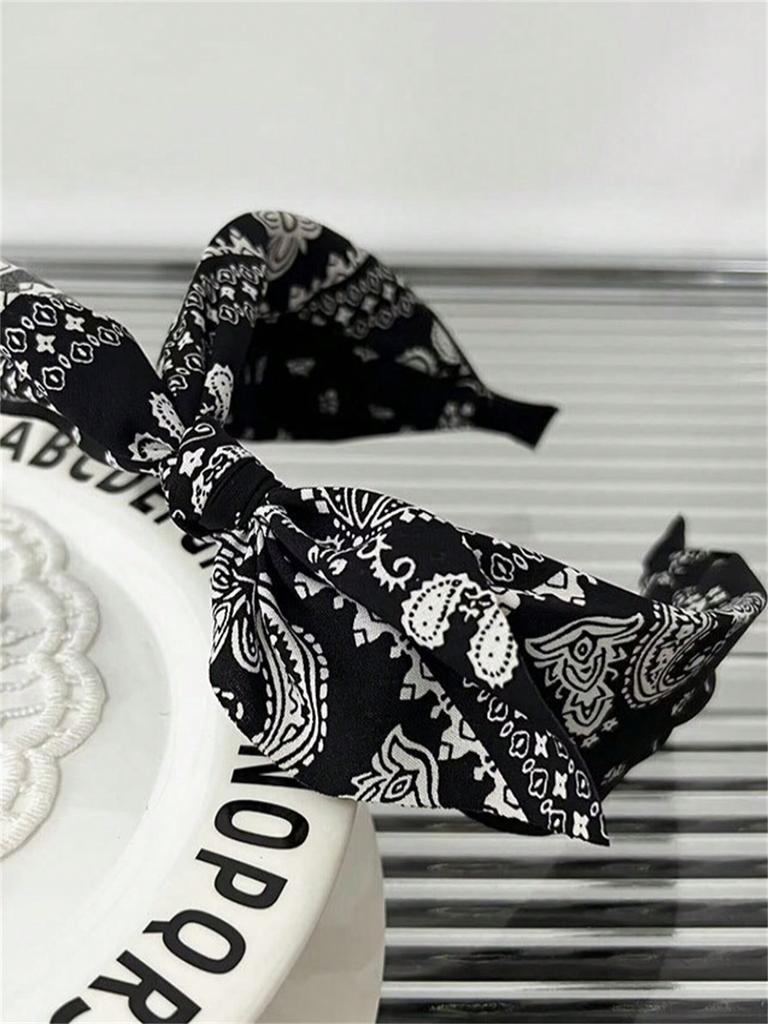 1 women's spring new vintage printed bow headband photo wash broken headband Headband Headpiece