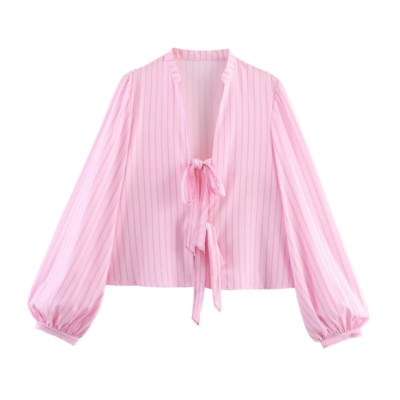Jnleaog Spring New Arrival Women's Clothing Fashion Style French Fashion 3 Colors Shoelace Bowknot Decoration Casual Long Sleeves Shirt