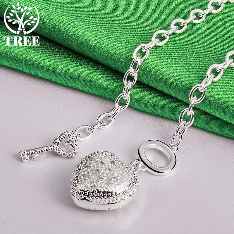 Classic Zircon 925 Sterling Silver Heart Key Pendant Necklace For Women Birthday Wedding Party Gifts Accessories Noble Jewelry