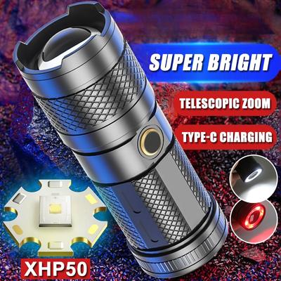 2pcs Multifuncional LED Lanterna Poderosa P50 Lanterna Recarregável Outdoor Caça aventura Lanterna com Vermelho Azul Luz de Advertência