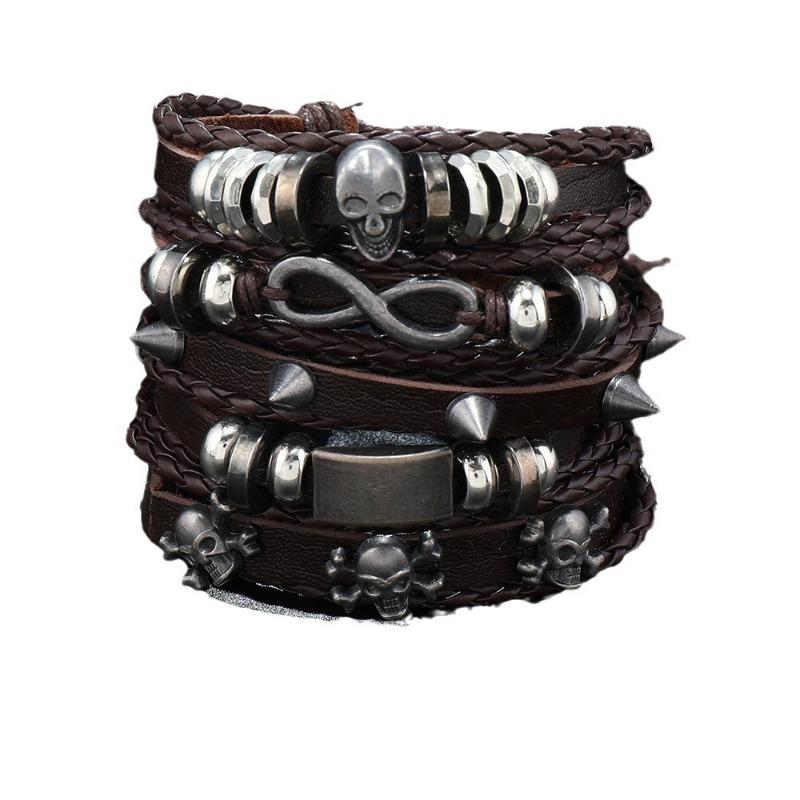 Hot Sale Skull 8 Alloy Accessories Five-piece Cowhide Bracelet, Jewelry
