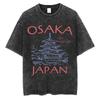 Vintage Osaka Japan Graphic T Shirt Men Washed Cotton Retro City Landmark Print Tee Harajuku Style Summer Top Streetwear