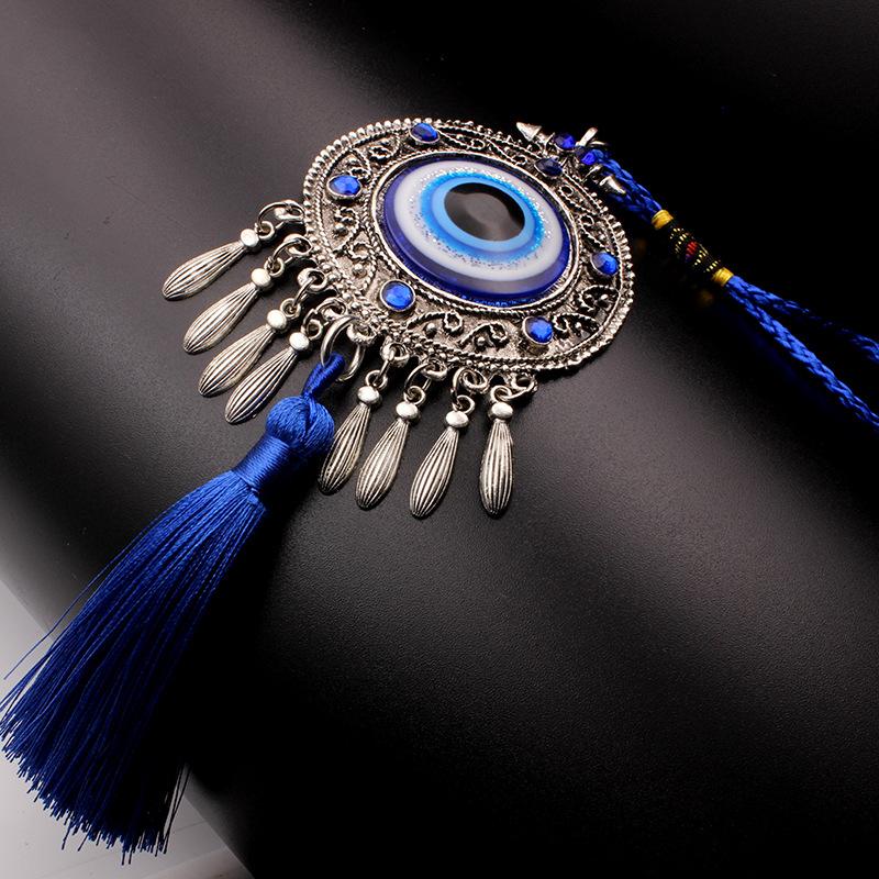 Evil Eye Car Hanging Ornament, Vintage Silver Nazar Keyring, Luxury Blue Tassel Eye Key Chain, Protection Home Gift 1Pc