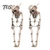 Hypoallergenic Punk Skeleton Jewelry 2Pcs Earrings for Women, Gothic Alloy Drop Earrings, Trendy Grunge Style Skull Dangle Halloween Party &