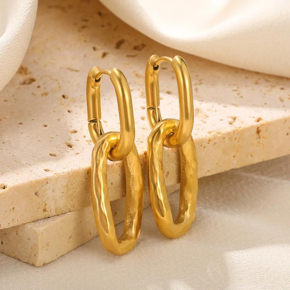 Chunky Geometric Earrings For Women Gold Color Stainless Steel Earring Female Fashion Party Wedding Jewelry Gift Bff