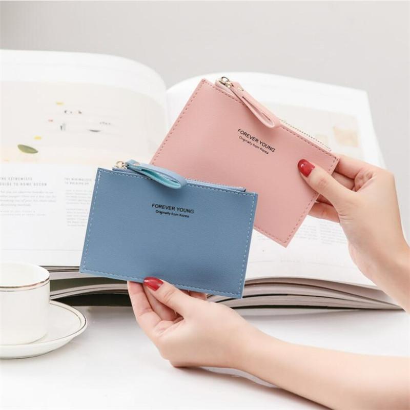 1pc Men's Women's PU Zipper Cash ID Card Credit Card Holder Pure Color Mini Business Card Case Name Card Holder Holiday Gift