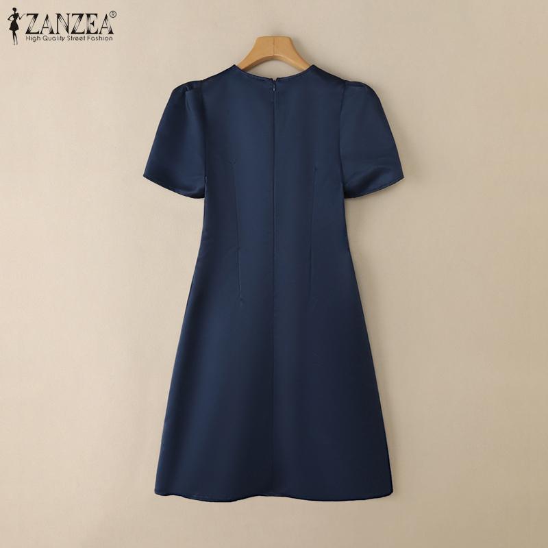 ZANZEA Women Summer V-Neck Short Sleeve Slim A-Line Dress