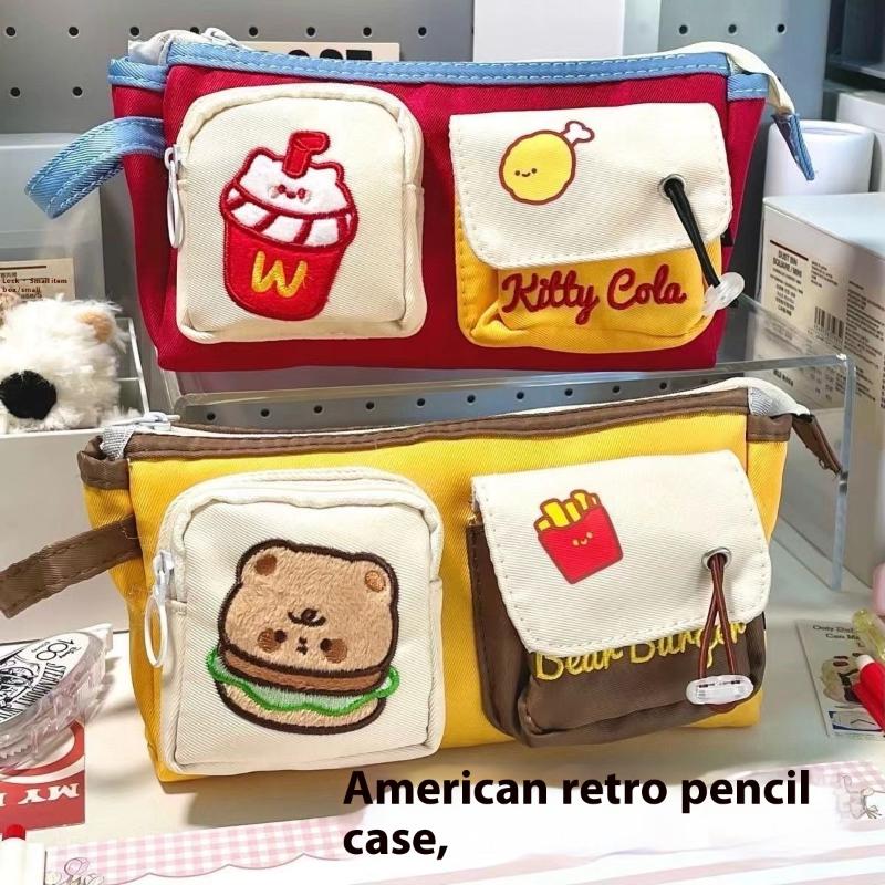 Cute Cartoon Hamburger And French Fries Pencil Case Large Capacity Storage Bag School Supplies Student Supplies Back To School