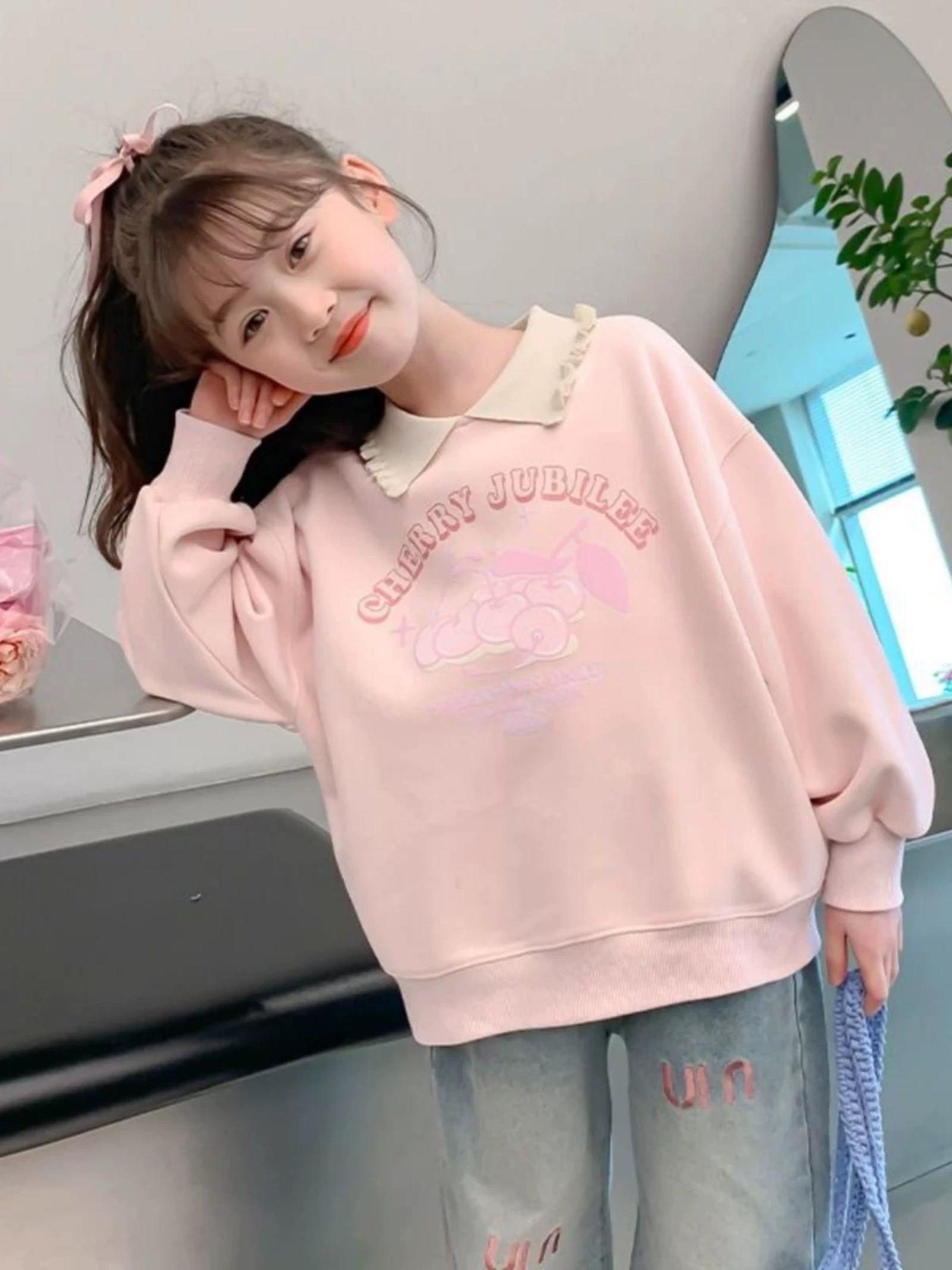 

Свитшот для девочек с мультяшным принтом и круглым вырезом 160 розовый