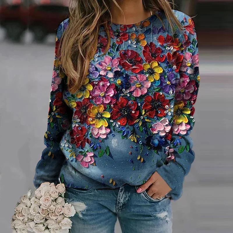 Felpe Floreali Nuove Stampa 3D Harajuku Per Donna Moda Streetwear Maglioni Ragazze Divertenti Fiori Grafica Abbigliamento Maglione