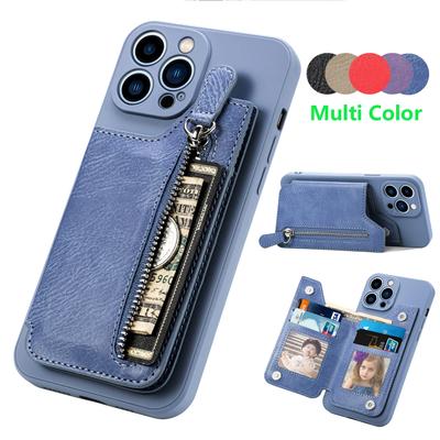 Zipper Cards Holder Leather Wallet Phone Case For iPhone 16 Pro Max 15 14 Plus 13 12 11 13Mini XS X XR SE 2022 Anti-drop Cover