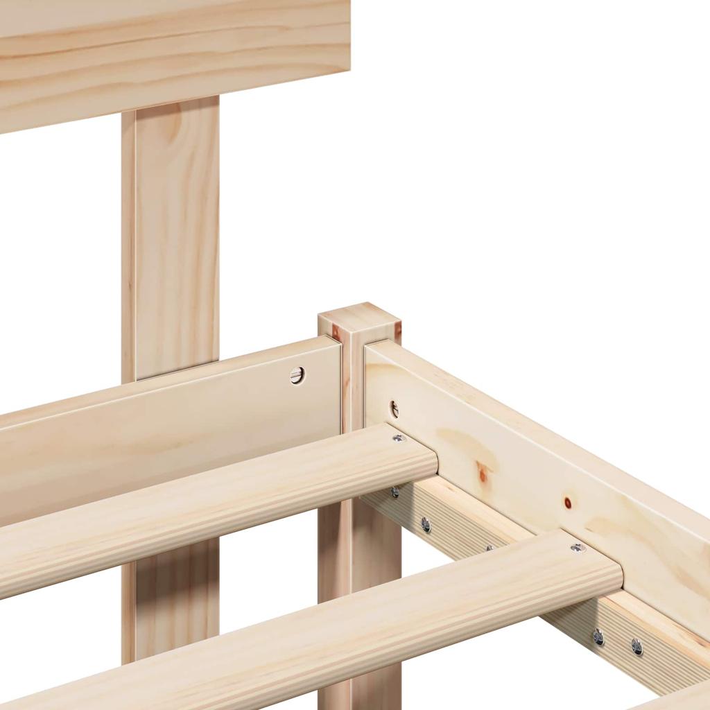 Brown Bed Frame with Headboard 120 X 200 Cm Solid Pine Wood