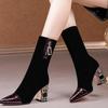 Women's bootsfabric high-heeled autumn socks boots women's fashion zipper high-heeled shoes with pointed toe wear