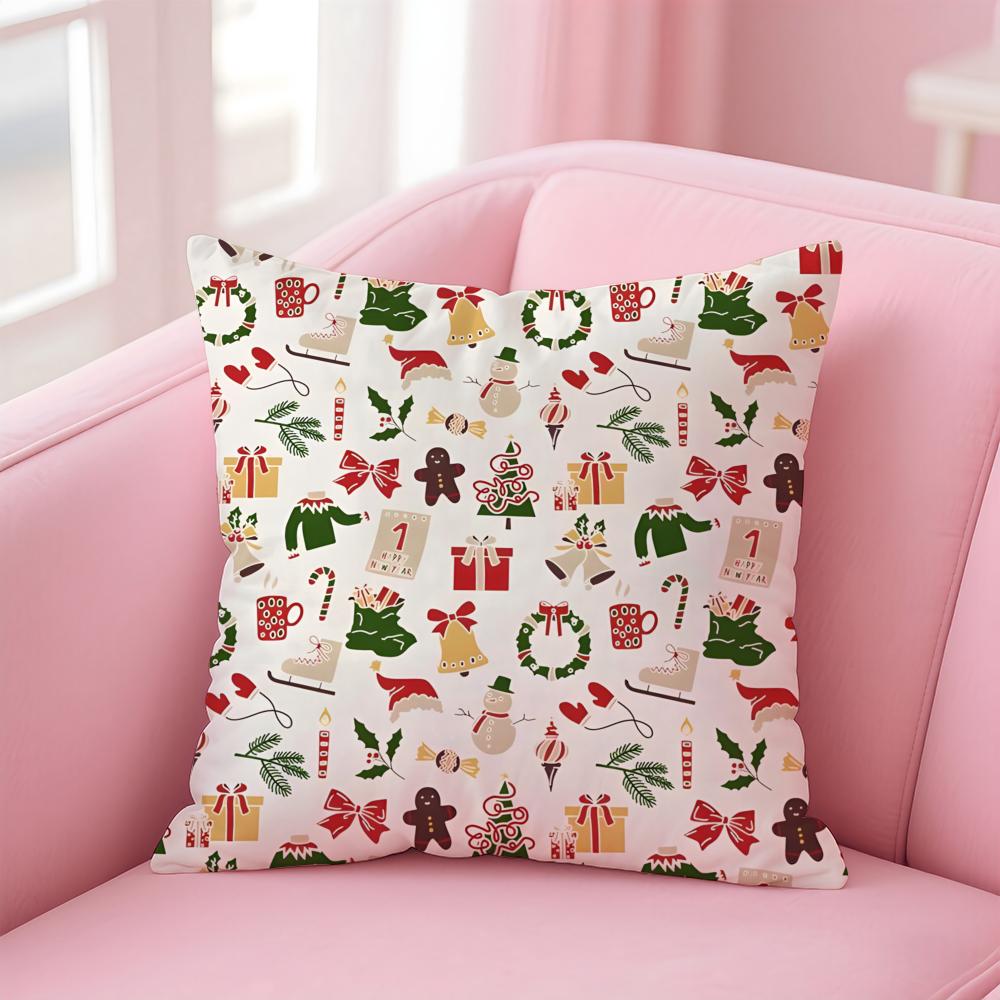 CChristmas Pattern Cushion Cover Linen Pillowcase Cover Soft Decor for Sofa Home Room