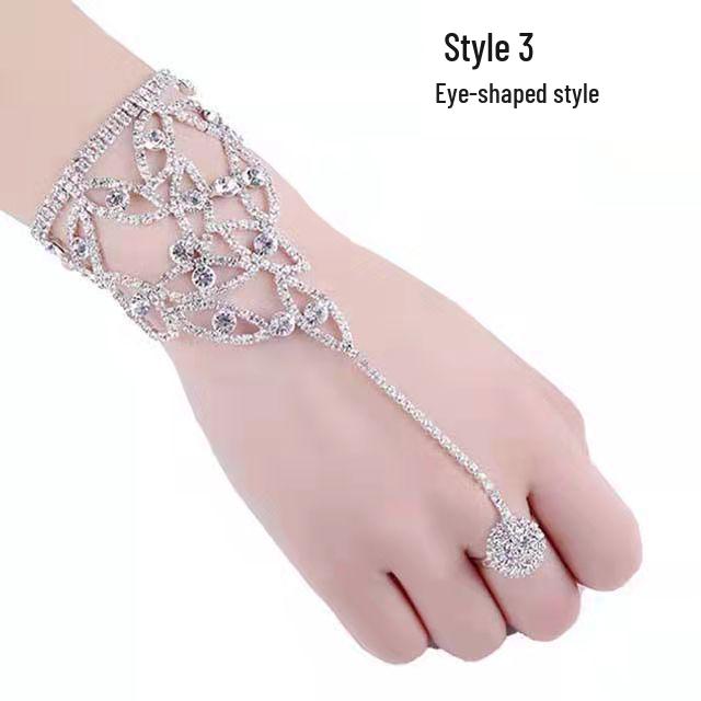Elegant Women's Rhinestone Chain Bracelet with Connected Ring Design