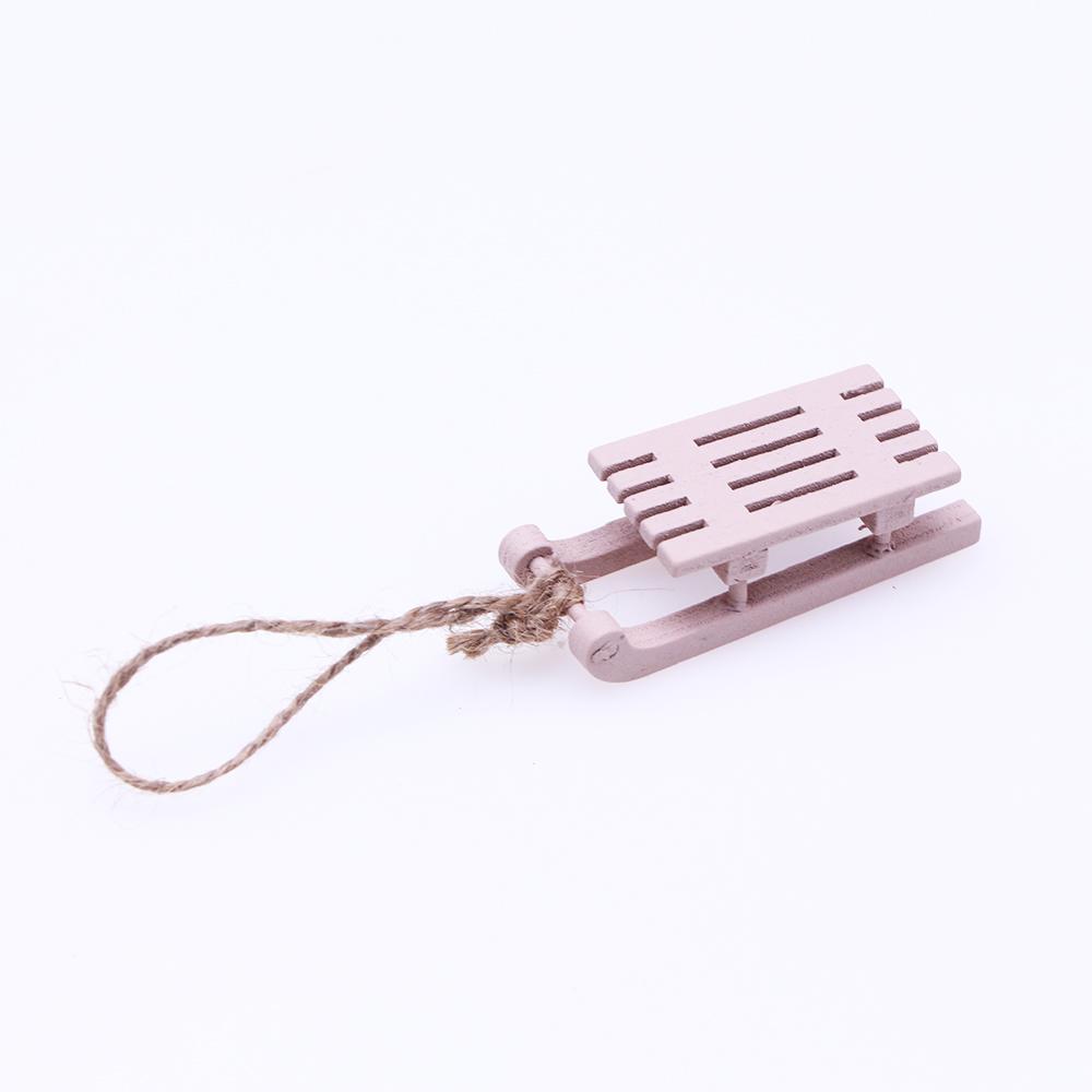 

1Pc Dollhouse Miniature Wooden Sledge Christmas Tree Craft Pendant Mini Solid Sleigh Wood Small Scene Hanging Xmas Gift Decor рожевий