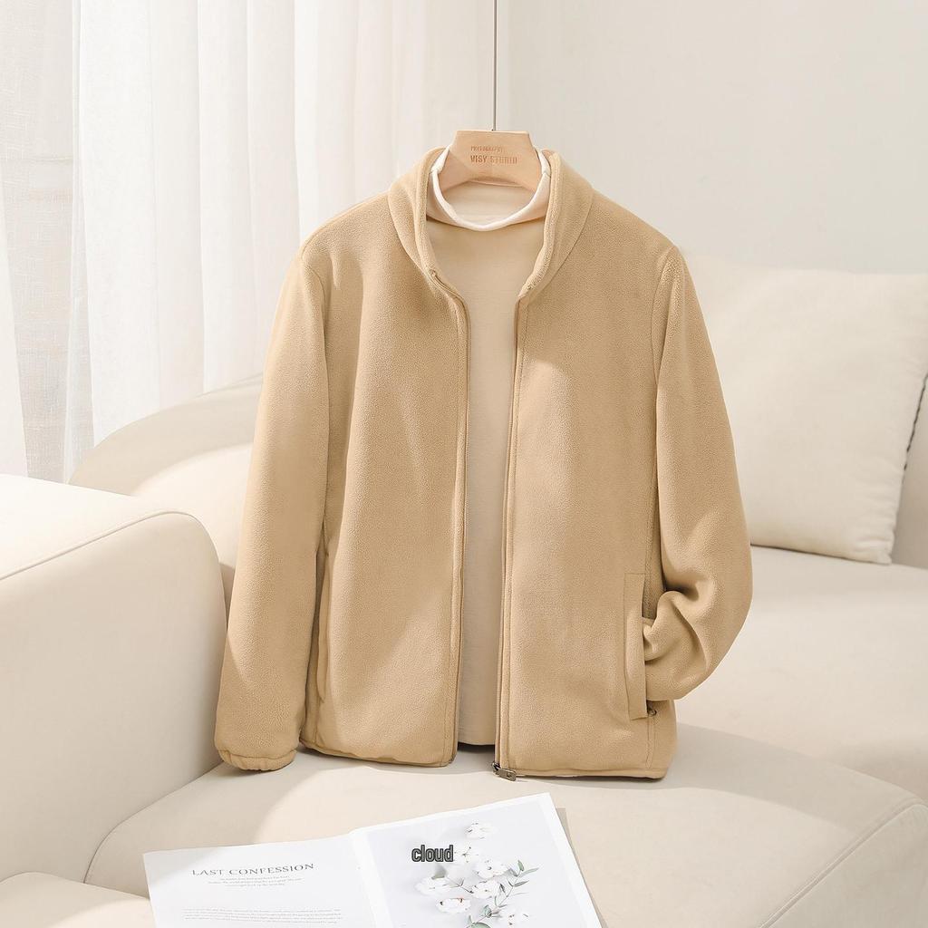 Women's Thick Fleece-Lined Jacket - Warm, Casual, Stand-Up Collar Cardigan for Autumn & Winter