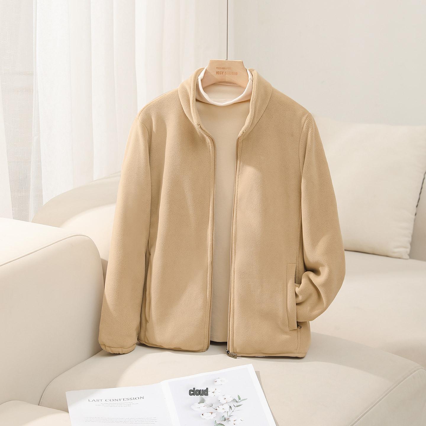 

Women s Thick Fleece-Lined Jacket - Warm, Casual, Stand-Up Collar Cardigan for Autumn & Winter L