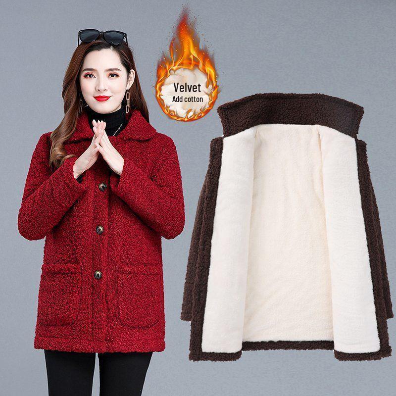 Women's Plus Size Fleece Short Coat with Velvet & Lamb Wool for Autumn & Winter – Fashionable & Warm for Middle-aged & Elderly