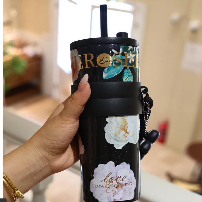 Nerezový Velký Král Hrnku Velkokapacitní Hrnky na Kávu do Auta Láhev na Čaj a Vodu Vakuová Termoska Přenosné Hrnky Hrnky se Slámkou