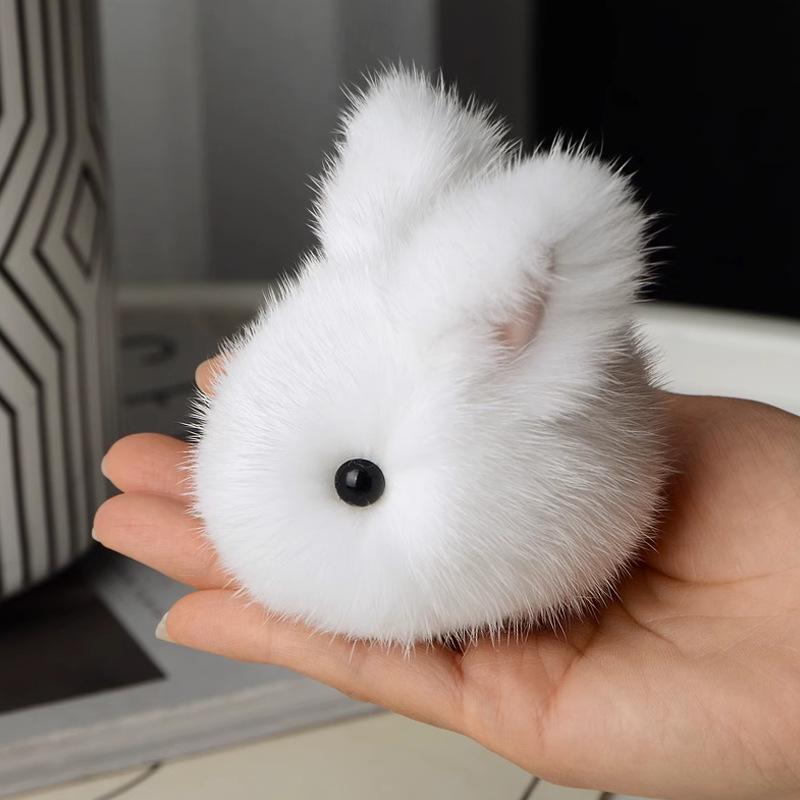 Mini Jade Rabbit Plush Keychain - Cute Cartoon Doll with Mink Fur