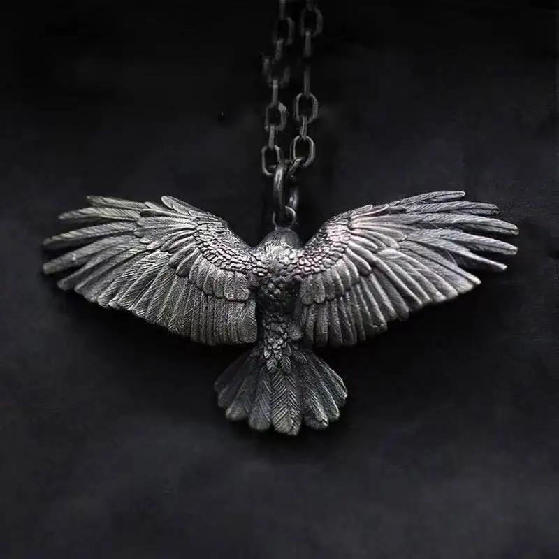 Viking Style Long Chains Eagle Wings Pendant Necklace for Men Hip Hop Punk Fashion Motorcycle Party Personality Charm Jewelry